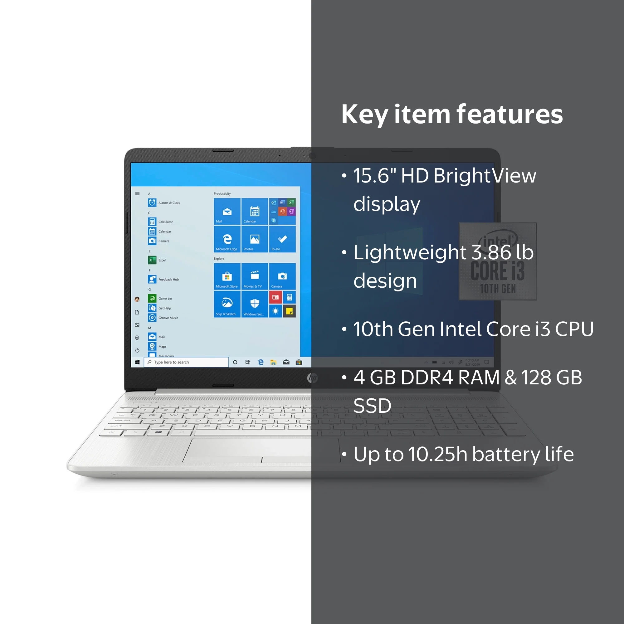 HP Business Laptop, 15.6” HD, Intel Core i3-1010, 4GB SDRAM, 128GB