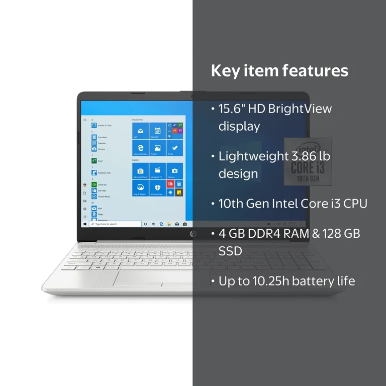 HP Business Laptop, 15.6” HD, Intel Core i3-1010, 4GB SDRAM, 128GB