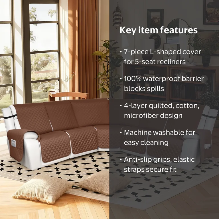 テーブル・チェア・ハンモック NEIGHBORHOOD SOFA COVER HDCAXKJ, Waterproof Reclining Sectional Couch Cover, 5 Seat, Brown