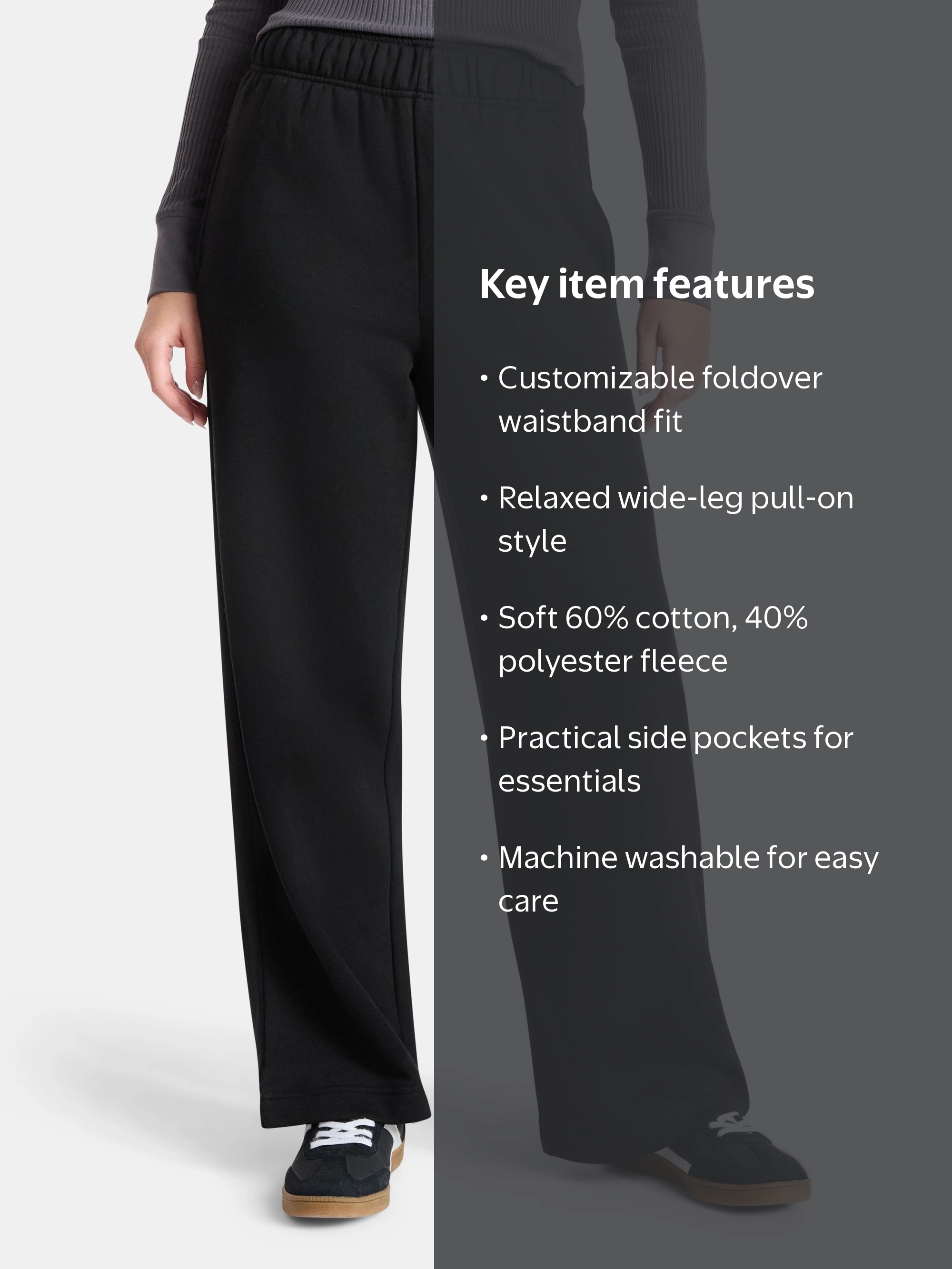 No Boundaries Soft Fleece Wide Leg Pants, 30” Inseam, 1 or 2-Pack