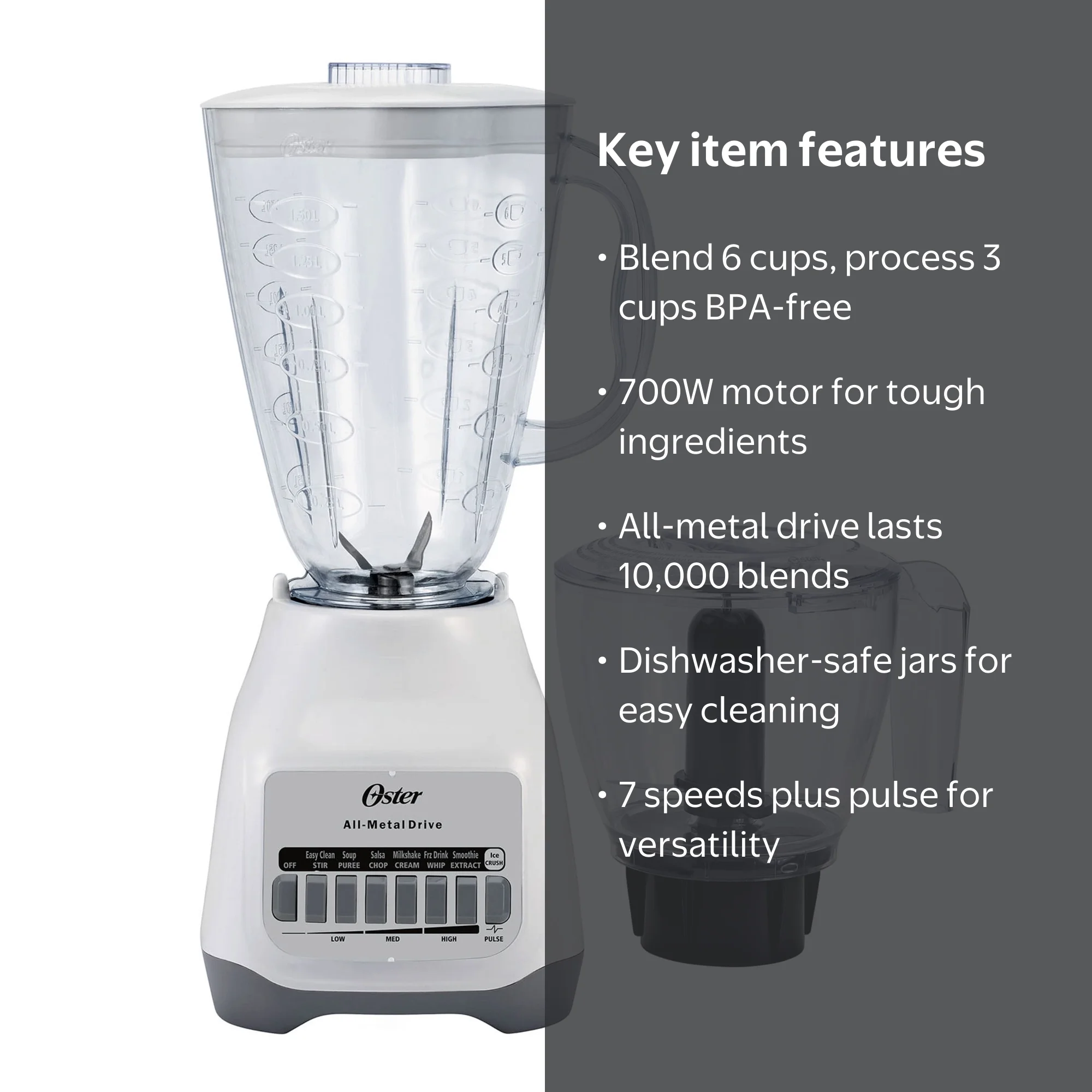 Oster Classic 2-in-1 Kitchen System Blender Food Processor, 700W