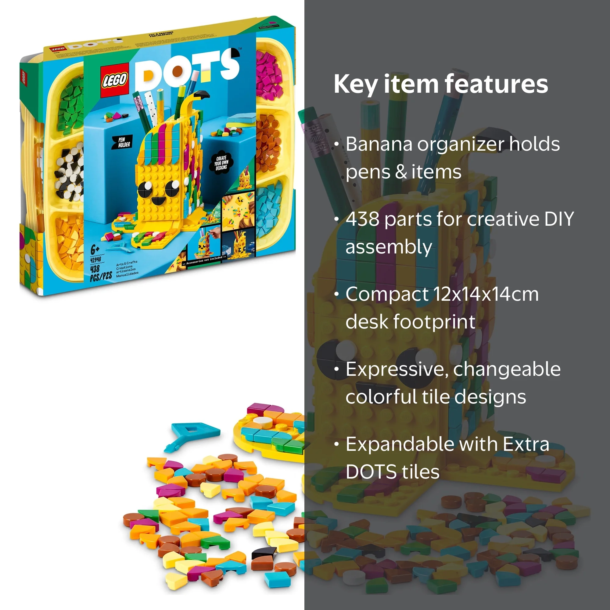 LEGO DOTS Cute Banana Pen Holder, Arts and Crafts Set, Desk