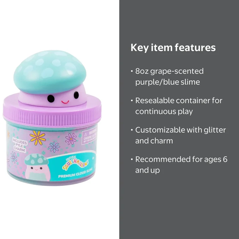 Squishmallows, Pyle the Mushroom Premium Cloud Slime, 8 oz