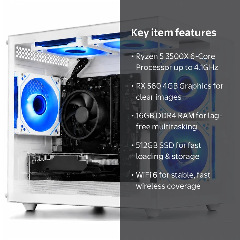 WIWB Gaming Desktop PC, Ryzen 5 3500X, RX560 4G, 16GB RAM, 512GB