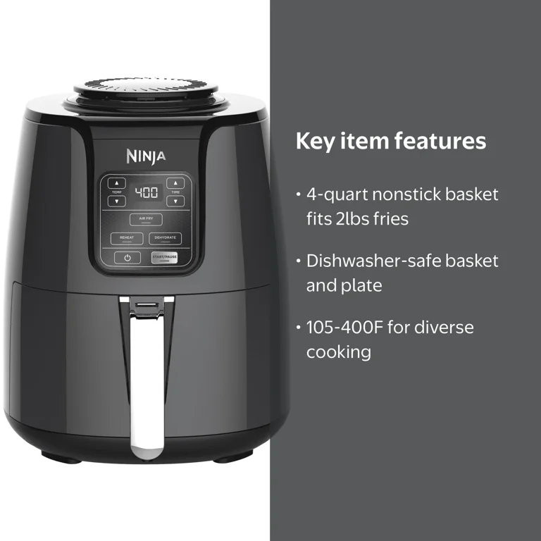 Ninja® AF100 4 Quart Air Fryer, Black, Includes Dehydrate Feature