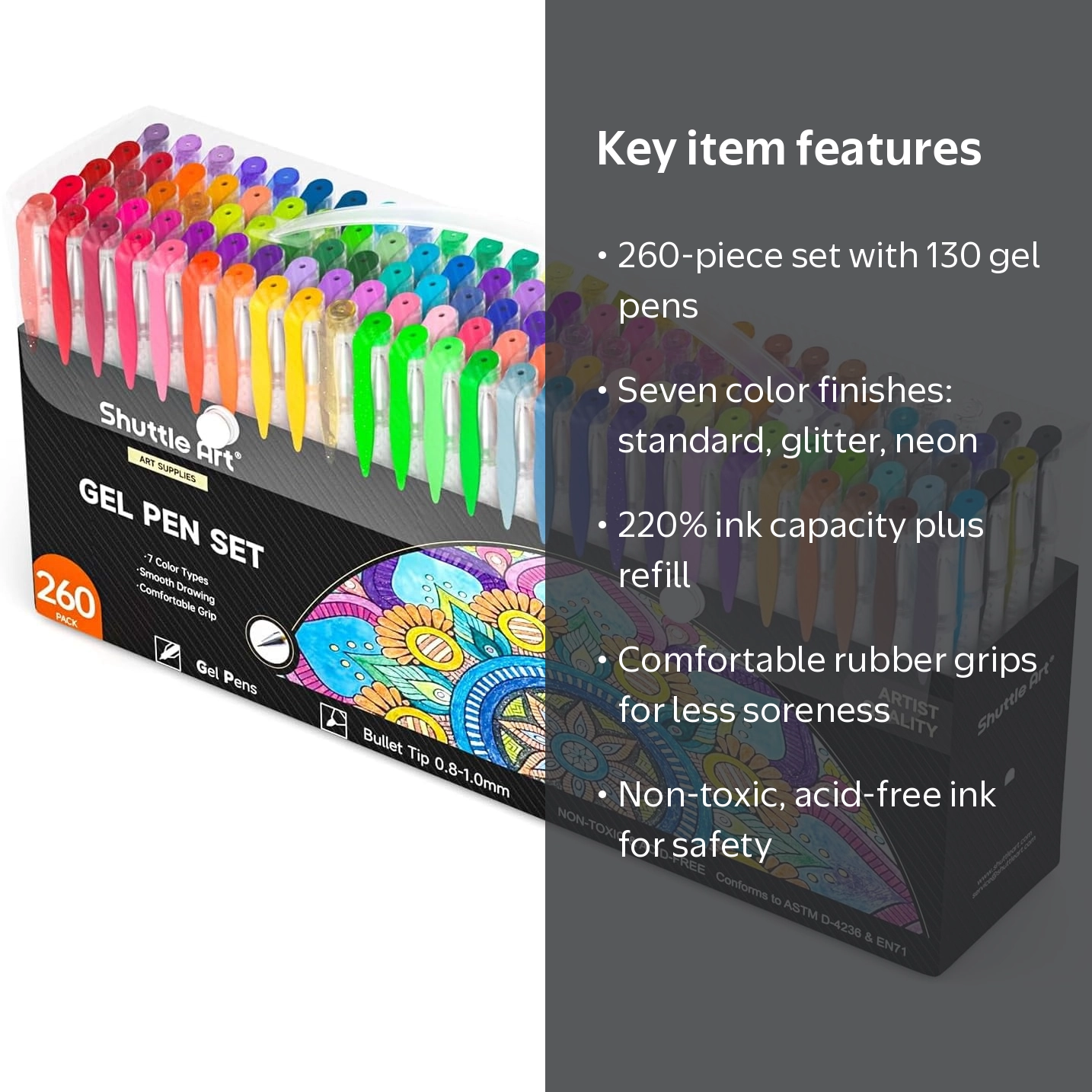 Shuttle Art, Gel Pens Set, 130 Colored Gel Pens plus 130 Refills