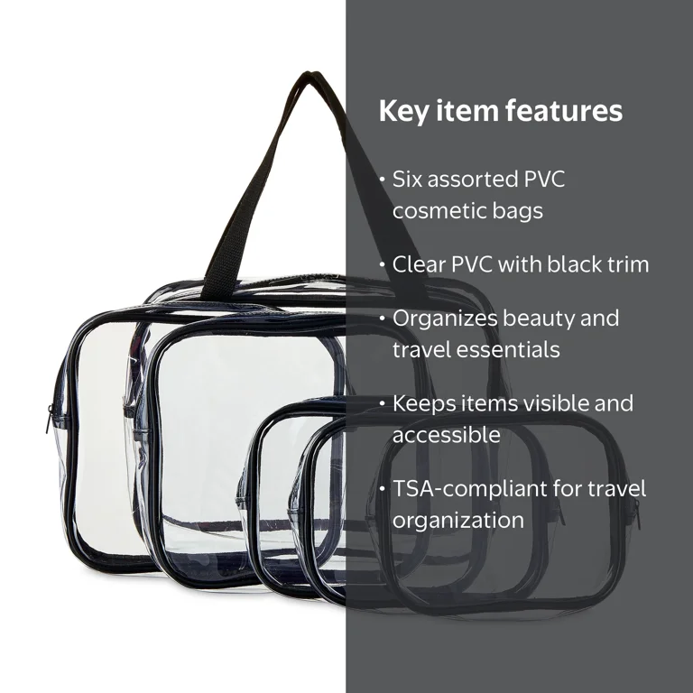 china pvc travel makeup bag SHANY Pro Clear with Shoulder Strap Black Exterior pockets It fits all large cosmetics accessories Use it as a travel cosmetics bag China Clear PVC Handle Portable