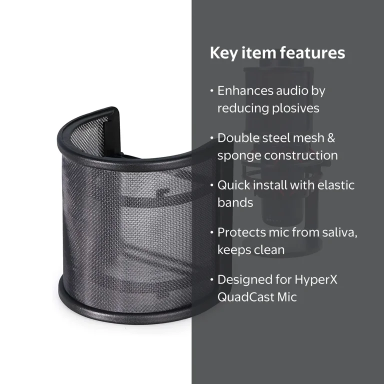 SUNMON, QuadCast Mic Pop Filter, Black, Microphone Windscreen