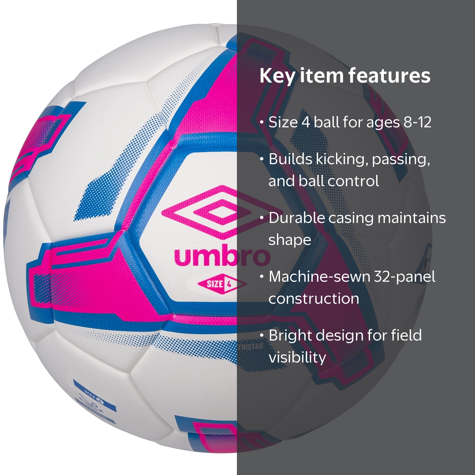 Umbro Youth Size 4 Soccer Ball White Blue Pink Durable 32-Panel