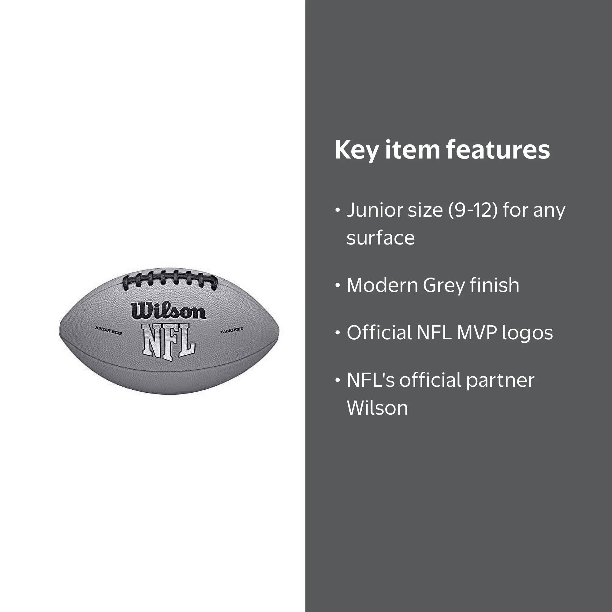 Wilson NFL Super Grip Football - Gray, Junior Size (Ages 9-12