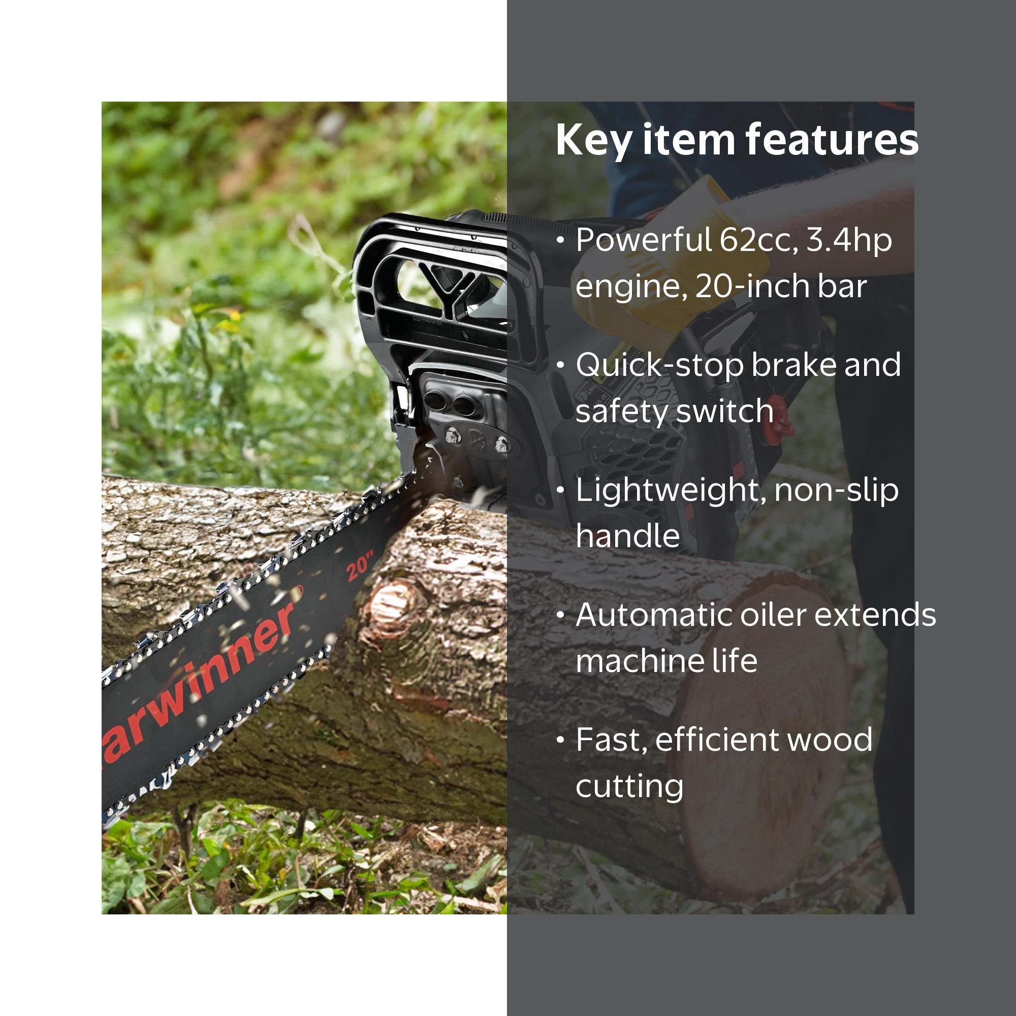 Garwinner Gas Chainsaw 20'' 2-Stroke 62CC Cordless Chainsaw 6220G