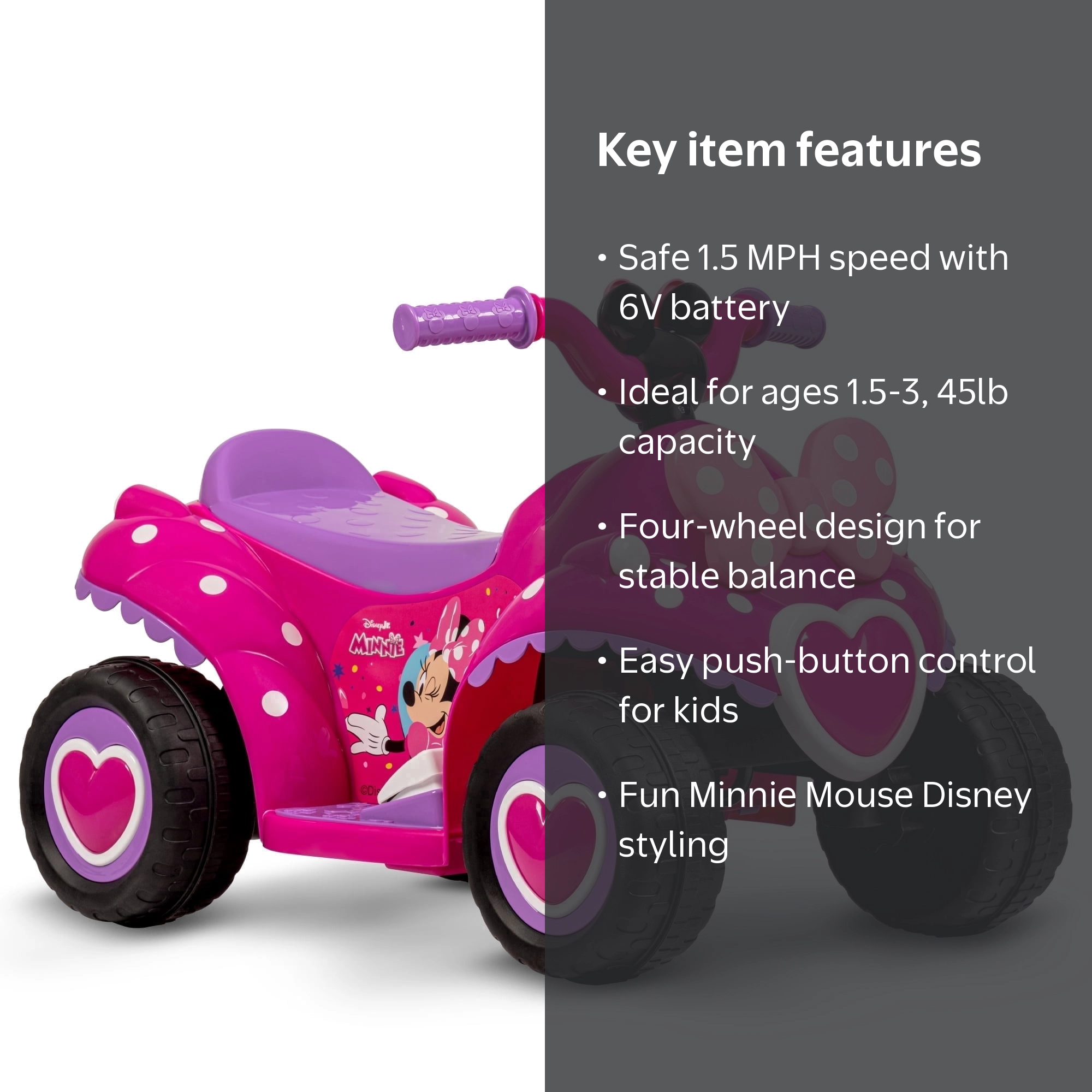 Huffy 6V Disney Minnie Mouse Ride-On Quad, Ages 1.5-3, Toddlers