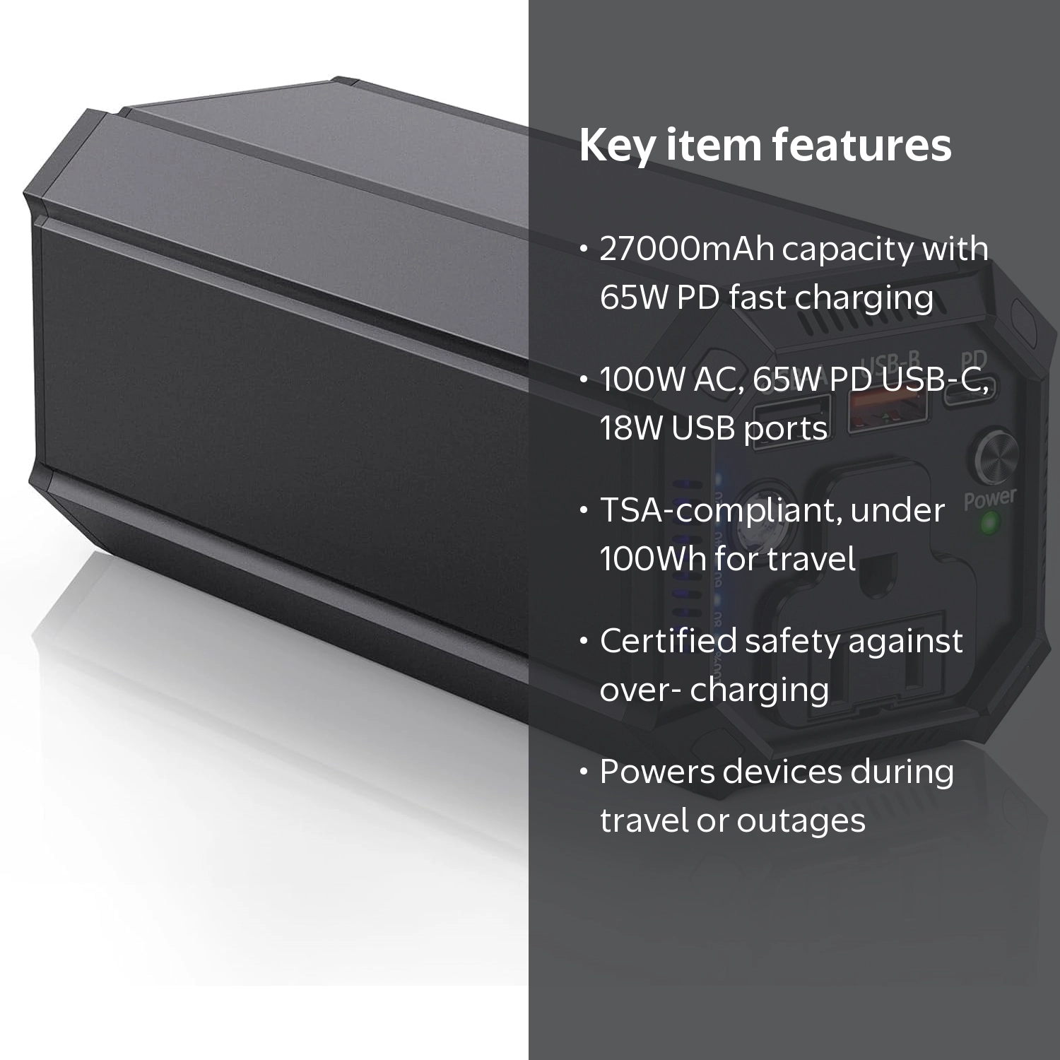 PADJYYUSZ, Power Bank with AC Outlet, 27000mAh, 65W USB-C