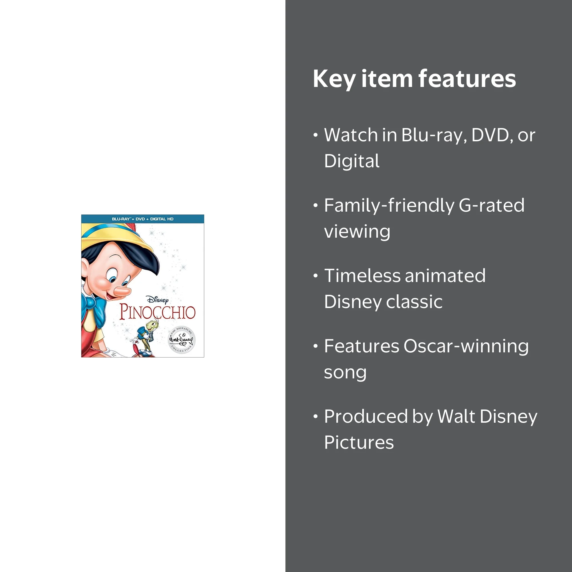 Disney's Pinocchio - Animated Blu-ray & DVD Movie for Kids