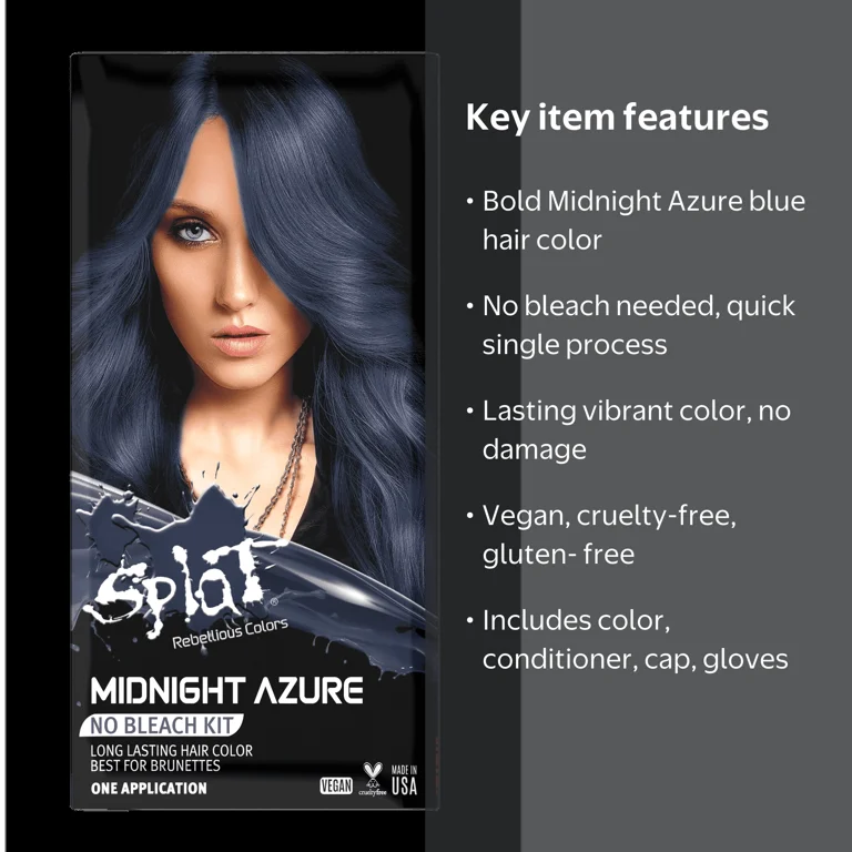 スピッツ　カラーカセット　4点セット Splat Midnight Complete Kit, Semi-Permanent Hair Dye, Azure Blue
