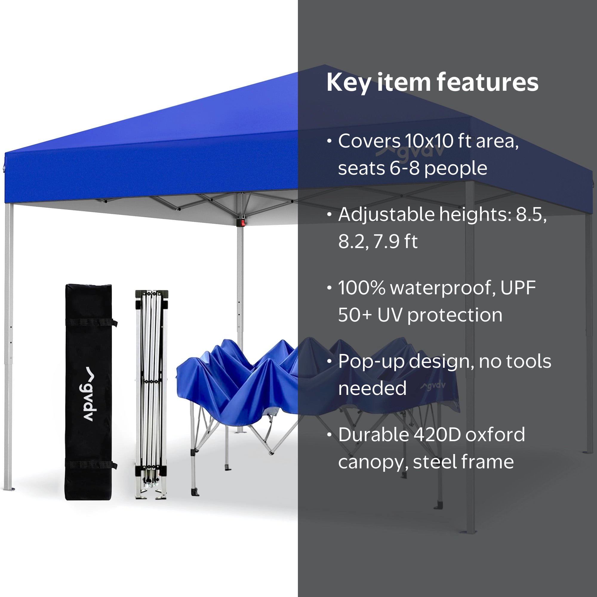 10x10 ft Pop Up Canopy Tent, Outdoor Portable Gazebo, Blue