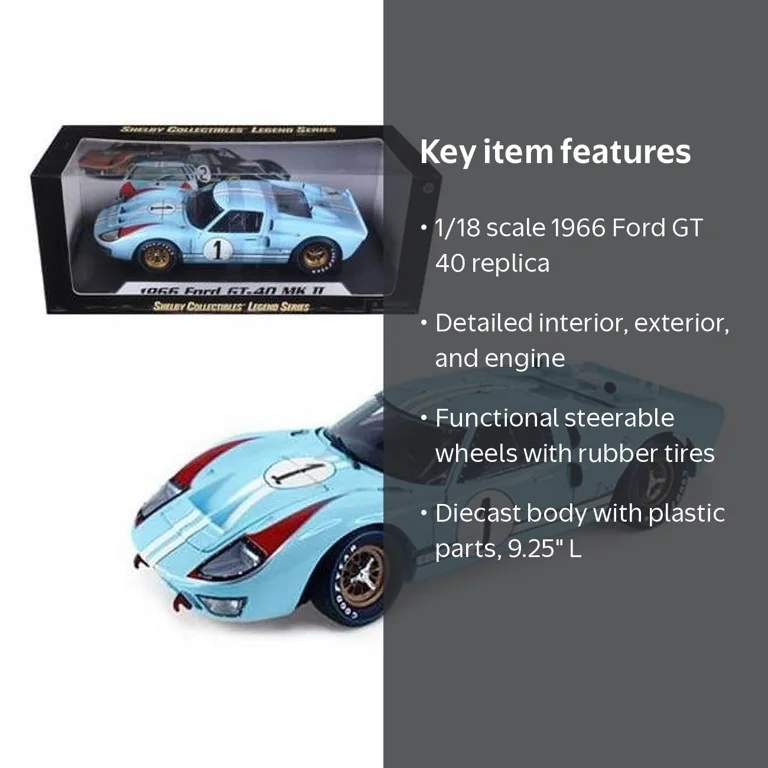 Shelby Collectibles, Ford GT 40 MK II RHD Diecast Car, 1966, Blue