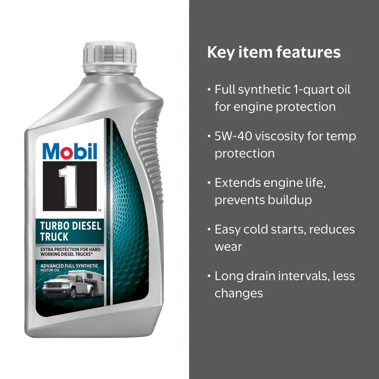 Mobil 1 Turbo Diesel Truck Full Synthetic Motor Oil 5W-40, 1 Quart