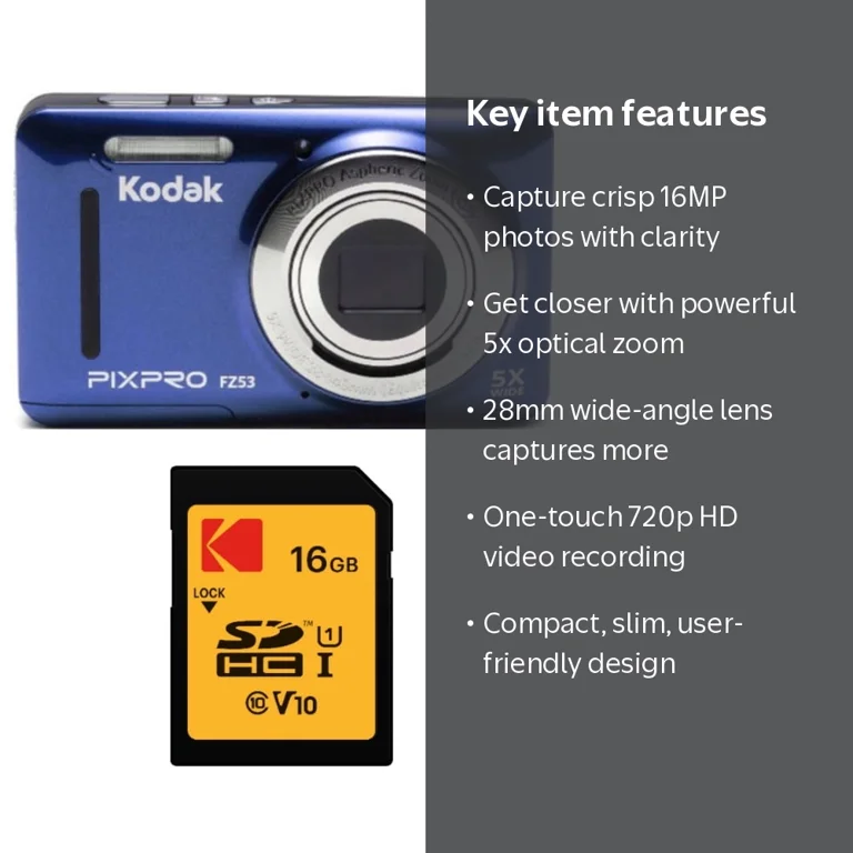Kodak, Digital Camera, FZ53 Blue with 16GB Card Bundle - Walmart.com