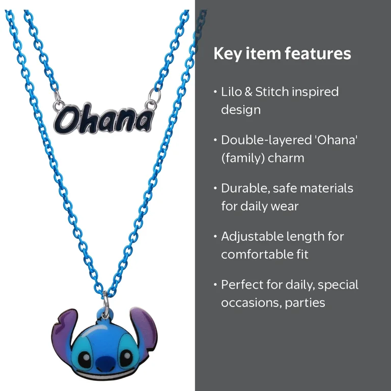 Disney Lilo & Stitch Ohana Double Necklace for Girls, Tweens