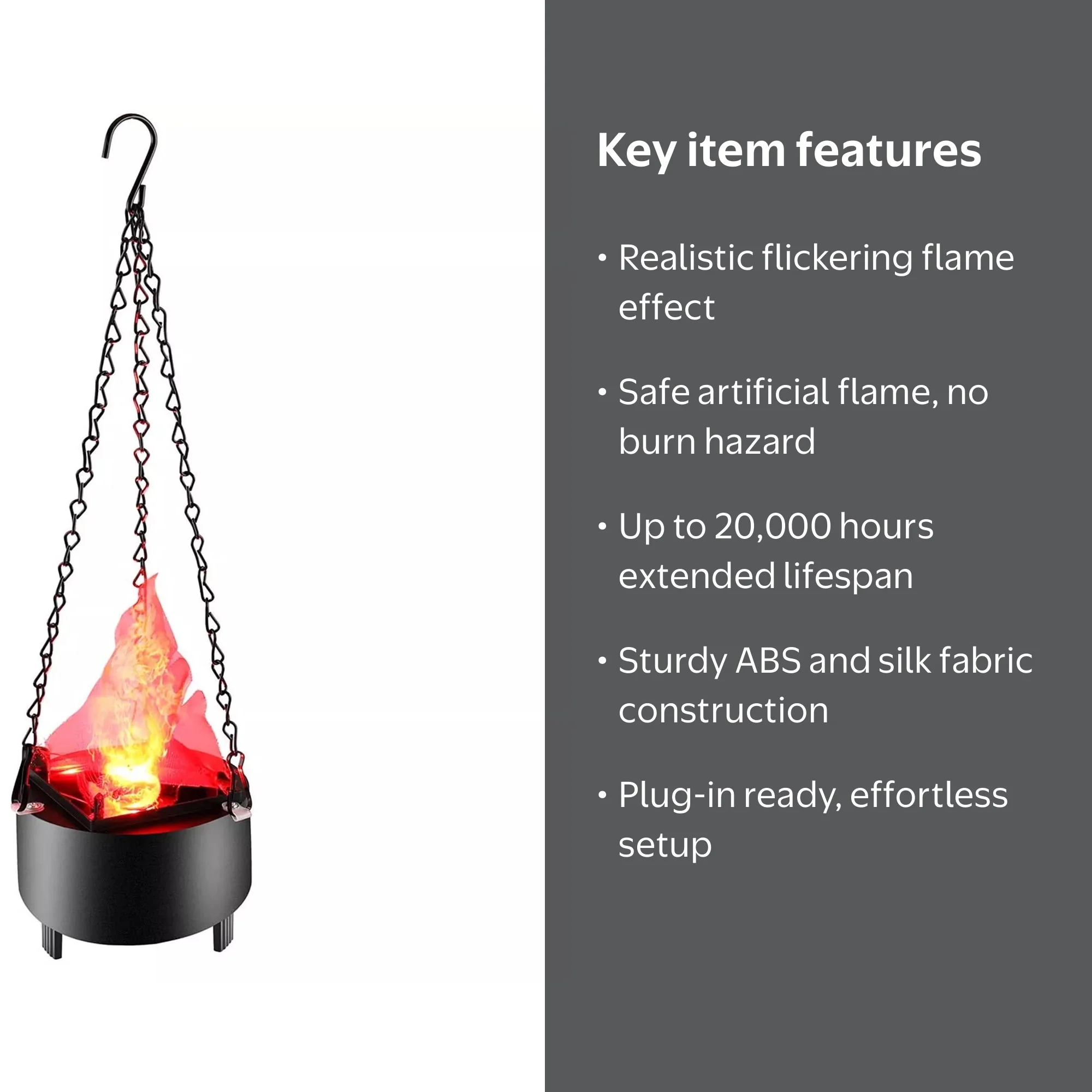 Flame Lamp, Realistic Flame Effect, Portable Flickering Cauldron