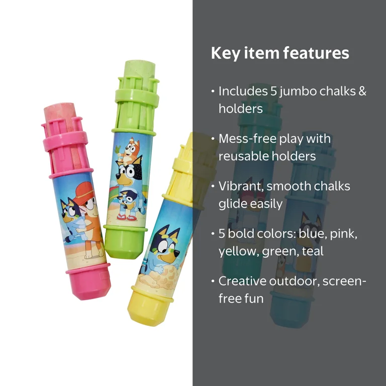Bluey Jumbo Chalk Set with 5 Holders for Kids Ages 3 and Up