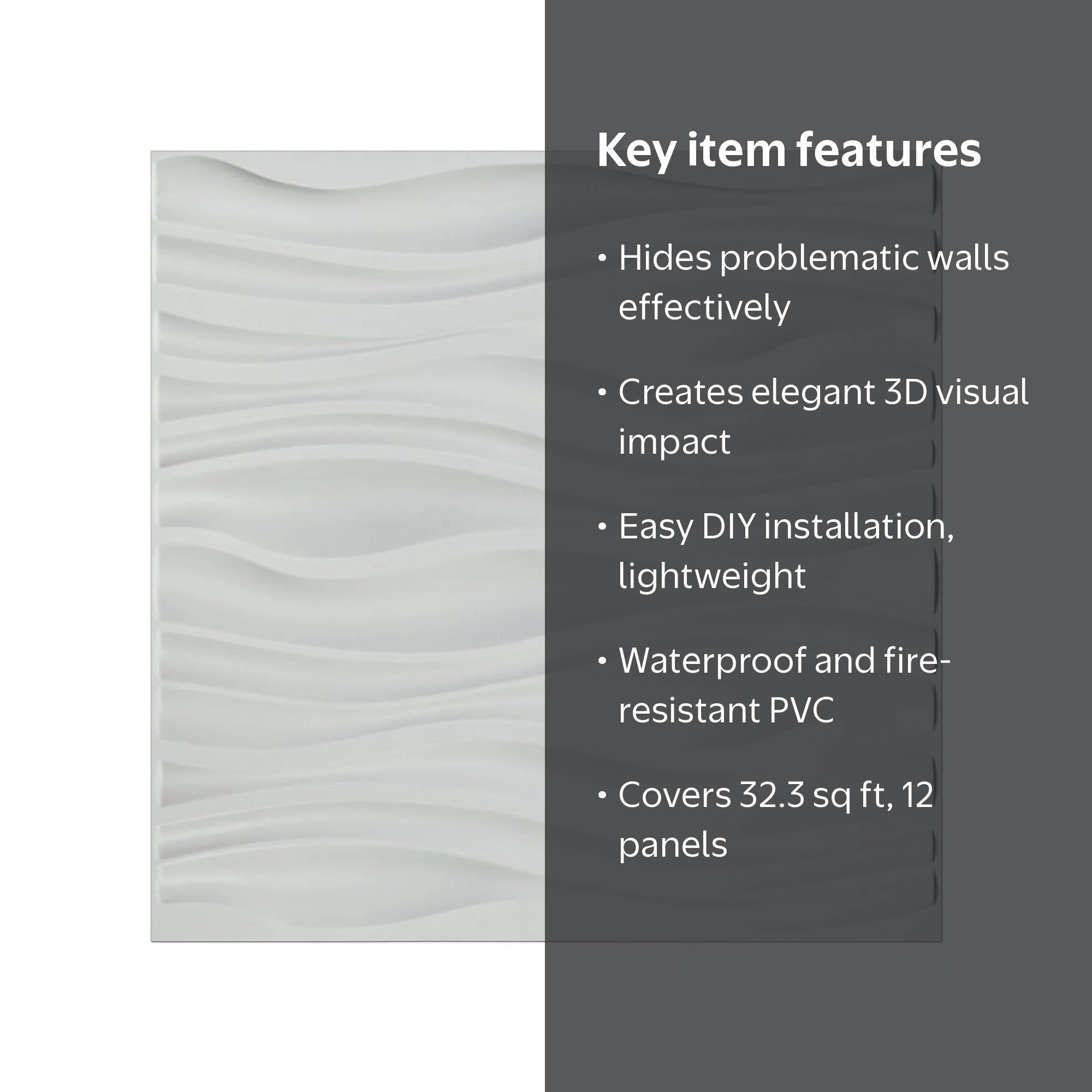 Art3d Wave Design IV 19.7 in. x 19.7 in. PVC 3D Wall Panel (12