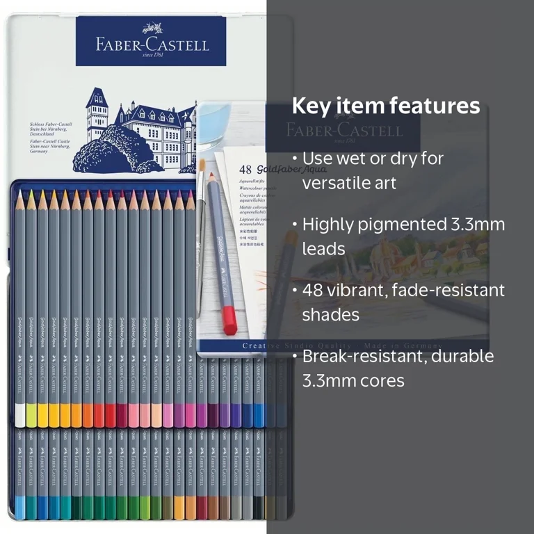 Faber-Castell Goldfaber Aqua Watercolor Pencil Tin Set, 48-Colors