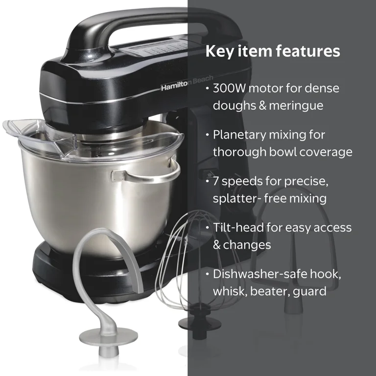 Hamilton Beach 4 Quart Stand Mixer for Kitchen, 7 Speeds, Tilt