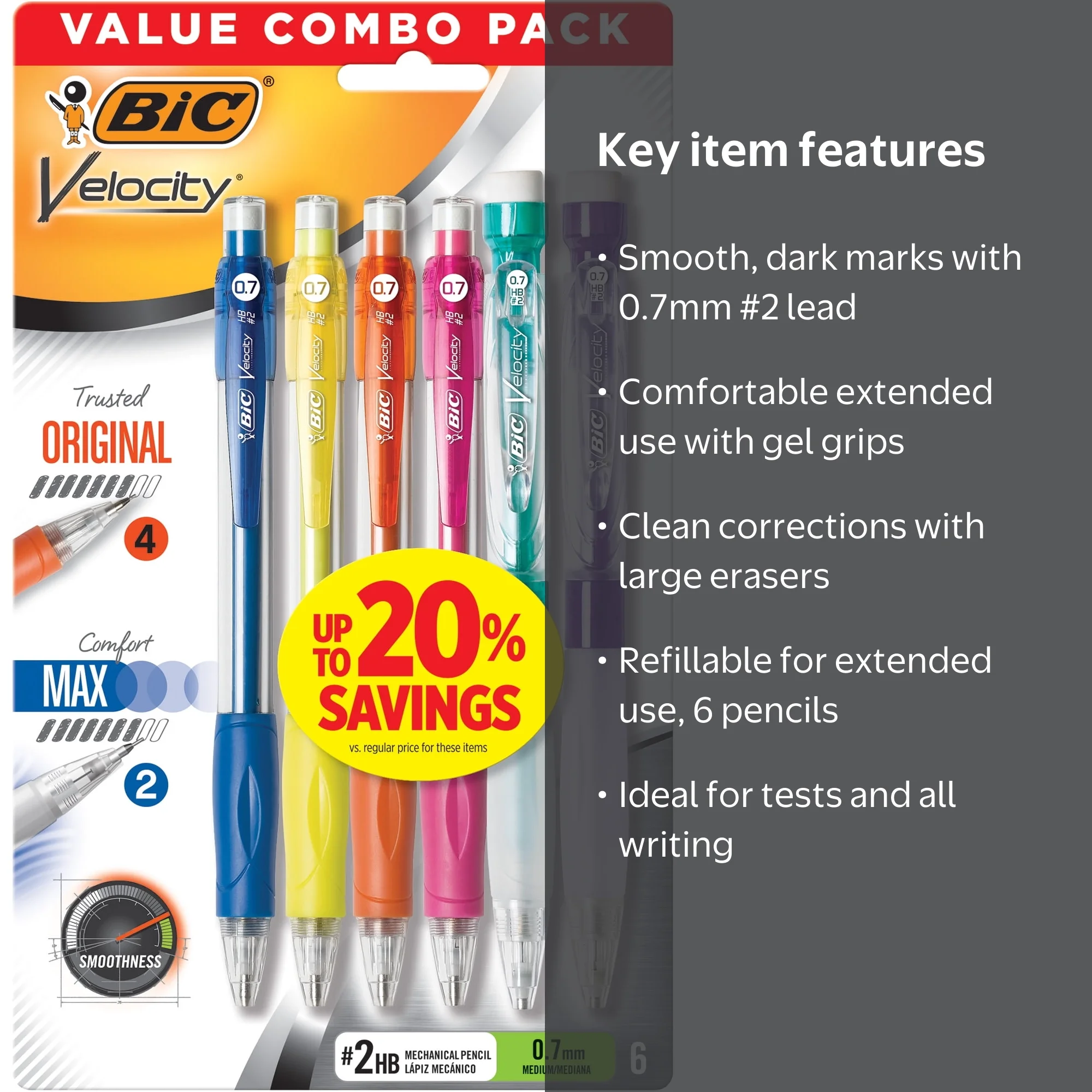 BIC Velocity Original and Max Mechanical Pencil Combo Pack, 0.7mm