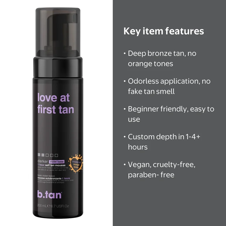 B.TAN, Self Tan Mousse, 6.7 fl oz, Dark Sunless Tanning - Walmart.com