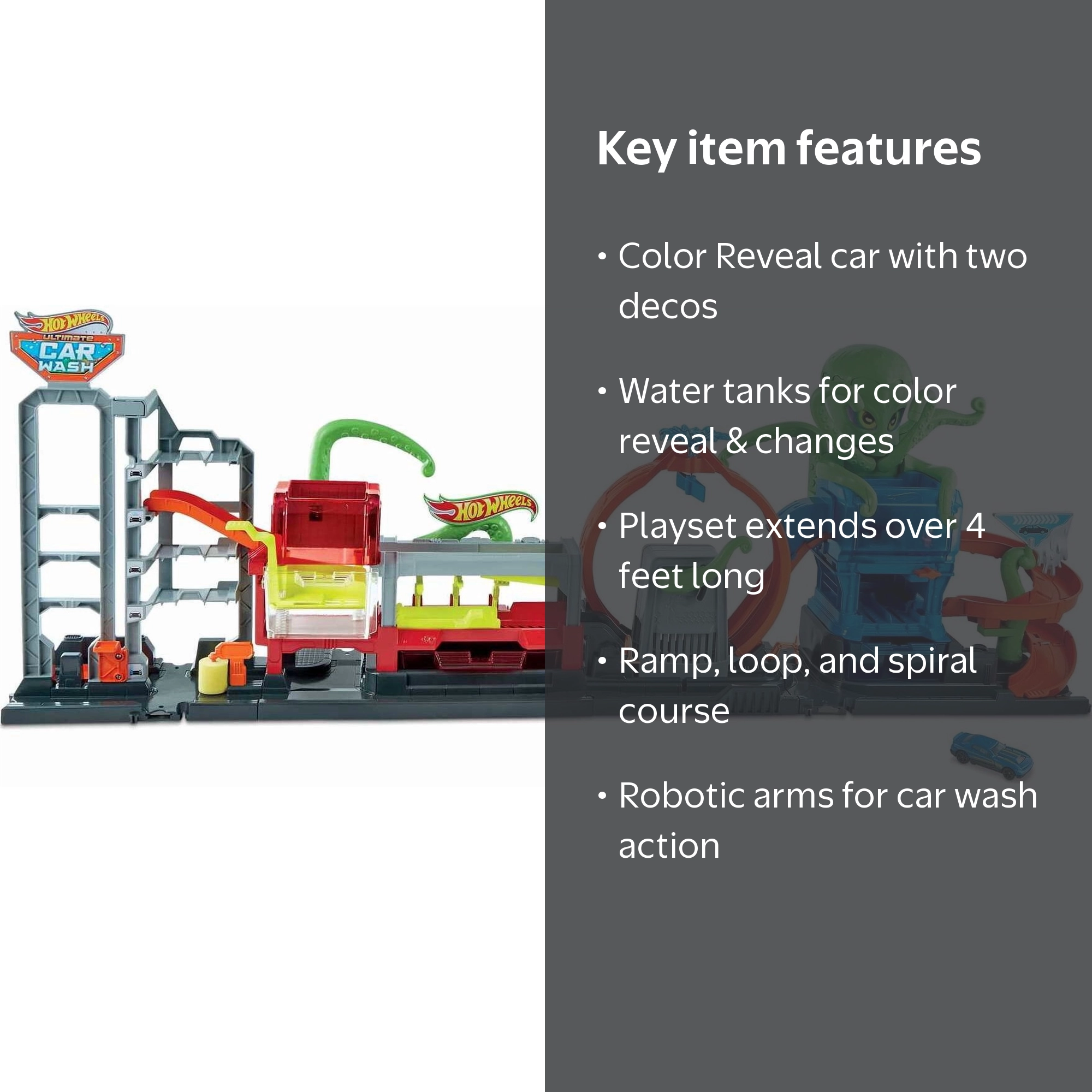 Hot Wheels Ultimate Octo Car Wash Playset with 1:64 Scale Color