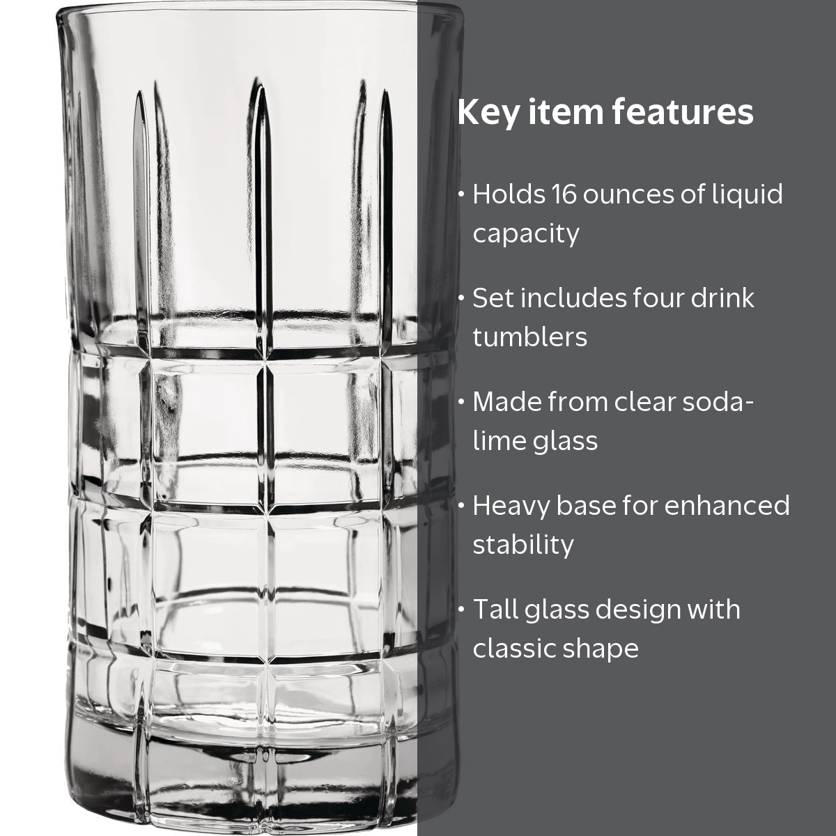 Anchor Hocking, Tall Glass Drinkware Set, 4-Piece, 16 oz - Walmart.com