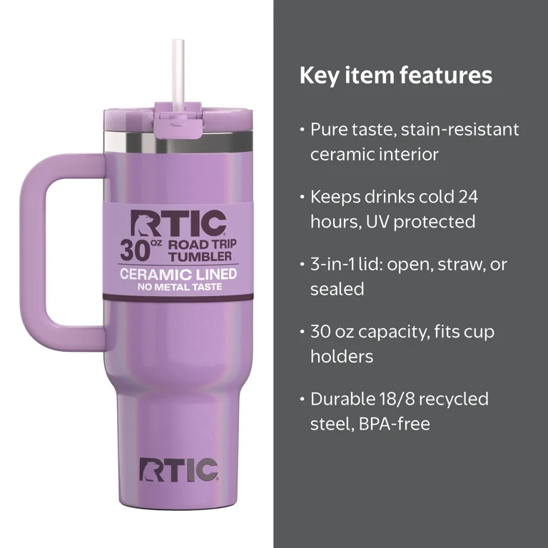AAA    タンブラー Free Shipping! RTIC 30 oz Ceramic Lined Road Trip Tumbler, Spill