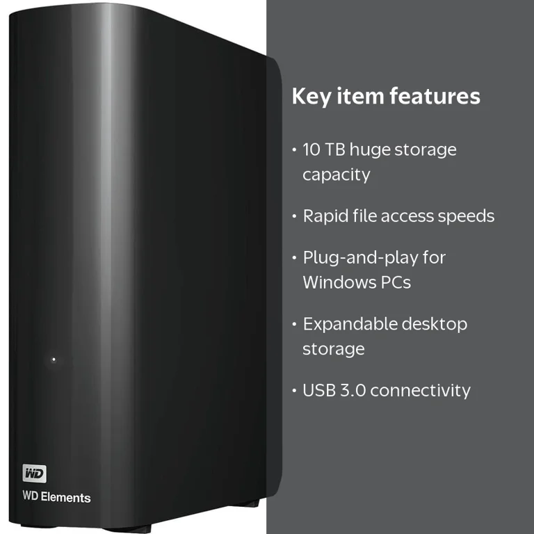 Western Digital, External Hard Drive, 10 TB, USB 3.0, Black