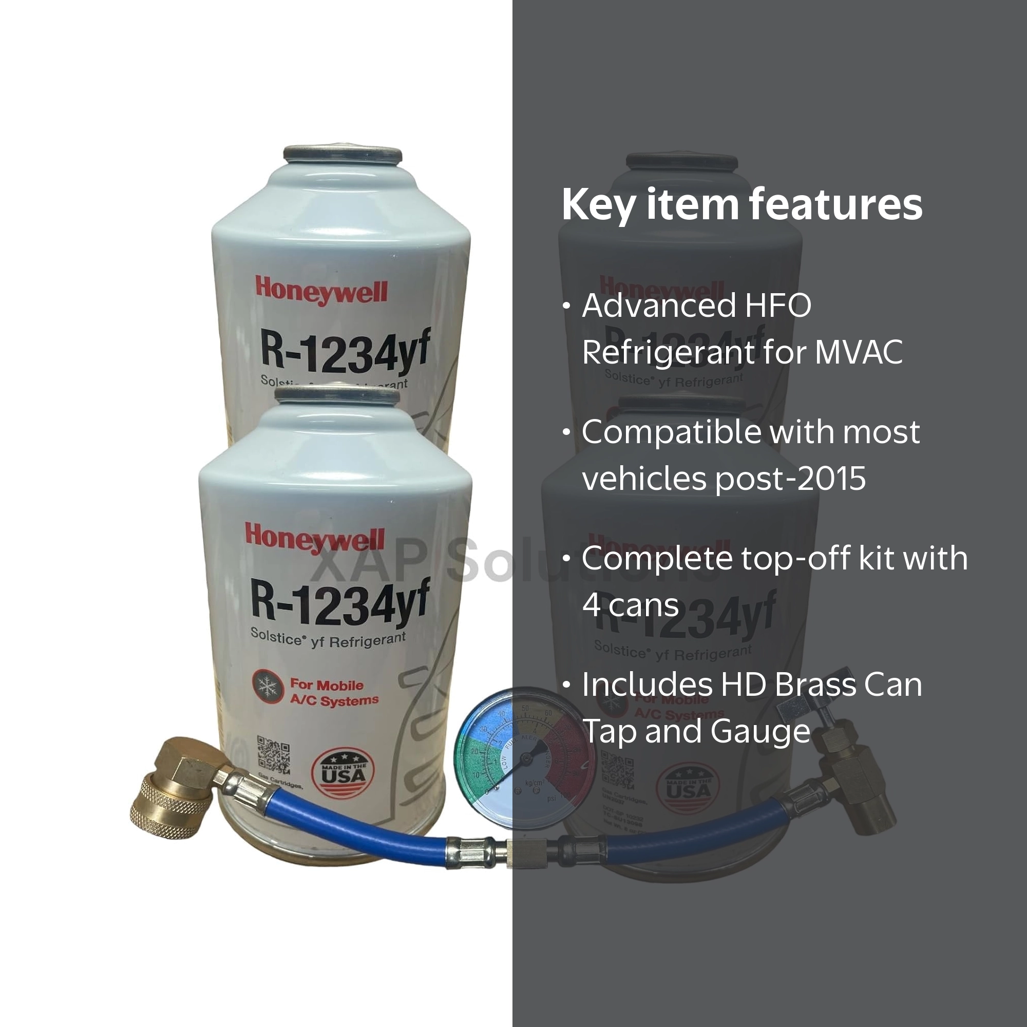Honeywell r1234yf 4本入り Honeywell R1234yf Solstice HFO Refrigerant MVAC 4 Cans HD Brass
