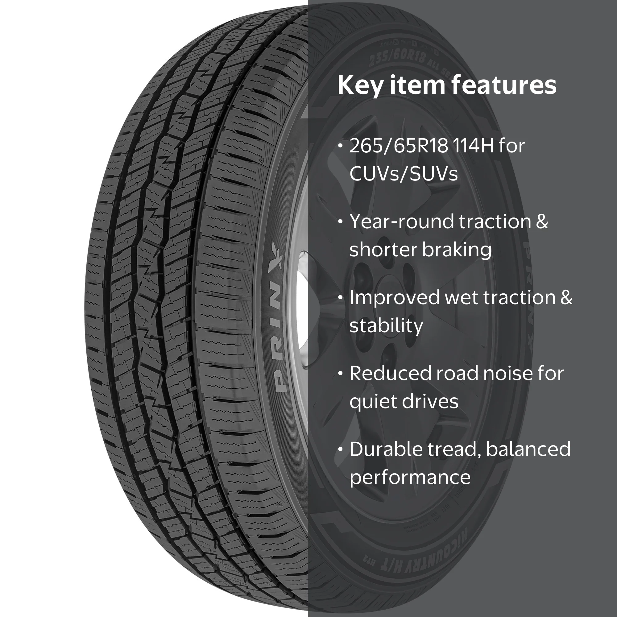Prinx, SUV and Crossover Tire, 265/65R18 114H, Highway Traction