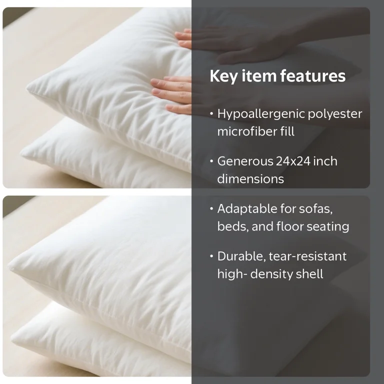 AzulHome 24x24 Pillow Insert, Soft Polyester Fill, Lightweight