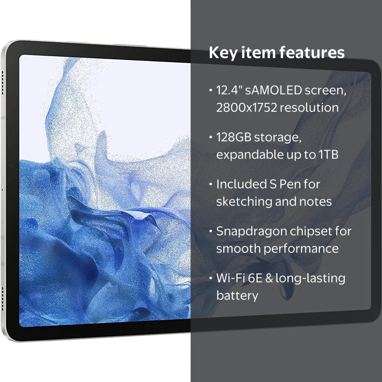 Samsung Galaxy Tab S8+ Android Tablet, 12.4'' AMOLED Screen, 128GB