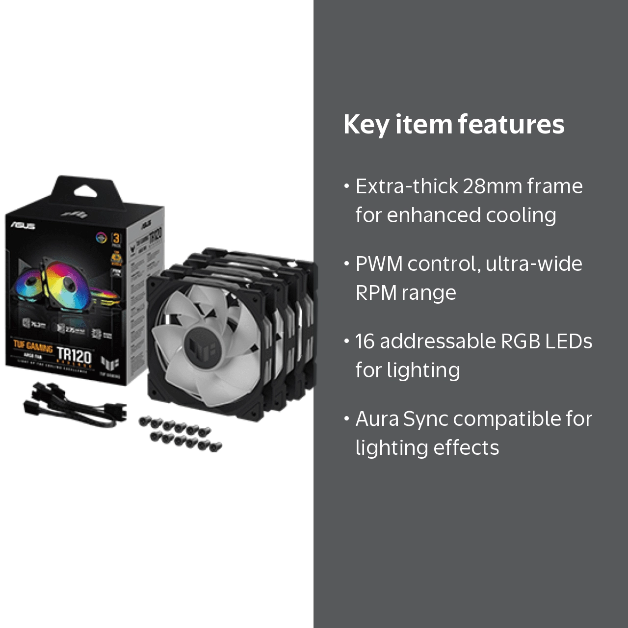 ASUS, TUF Gaming TR120 ARGB Reverse Fan, Triple Pack, Black