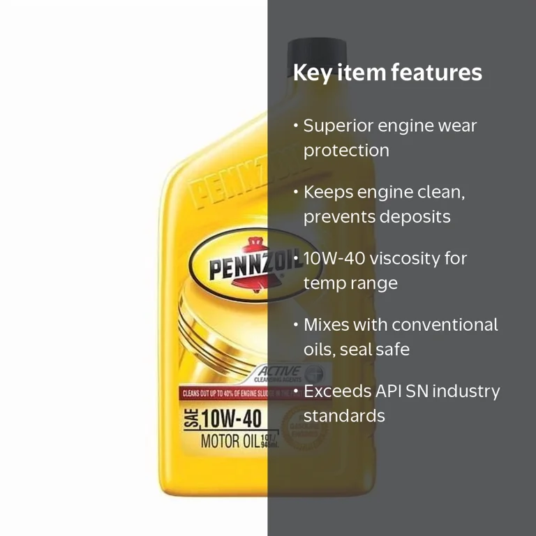 Pennzoil 10W-40 Motor Oil, 1 Quart, Suitable for All Gasoline