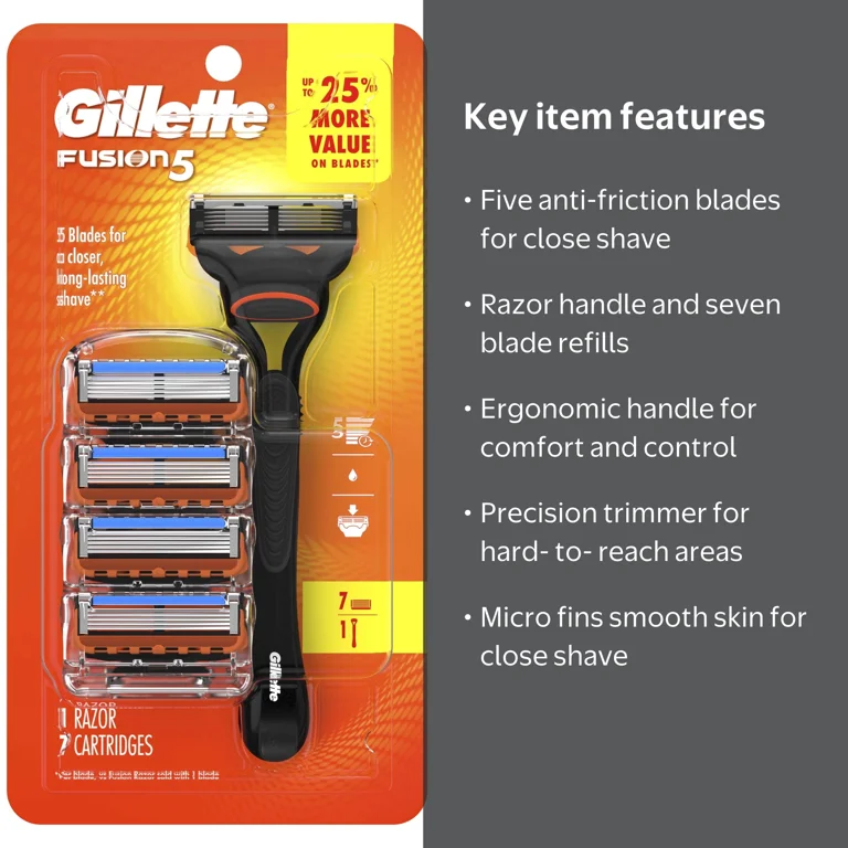 Gillette Fusion5 Razor for Men, 5 Blades, 1 Handle, 7 Blade