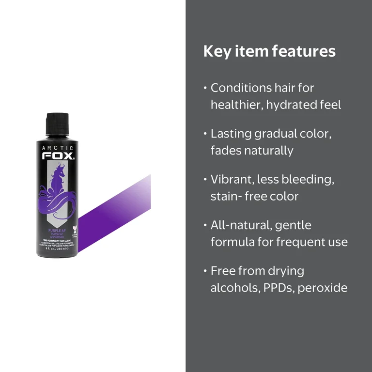 Arctic Fox Semi-Permanent Hair Color Dye, Purple AF 8 fl oz