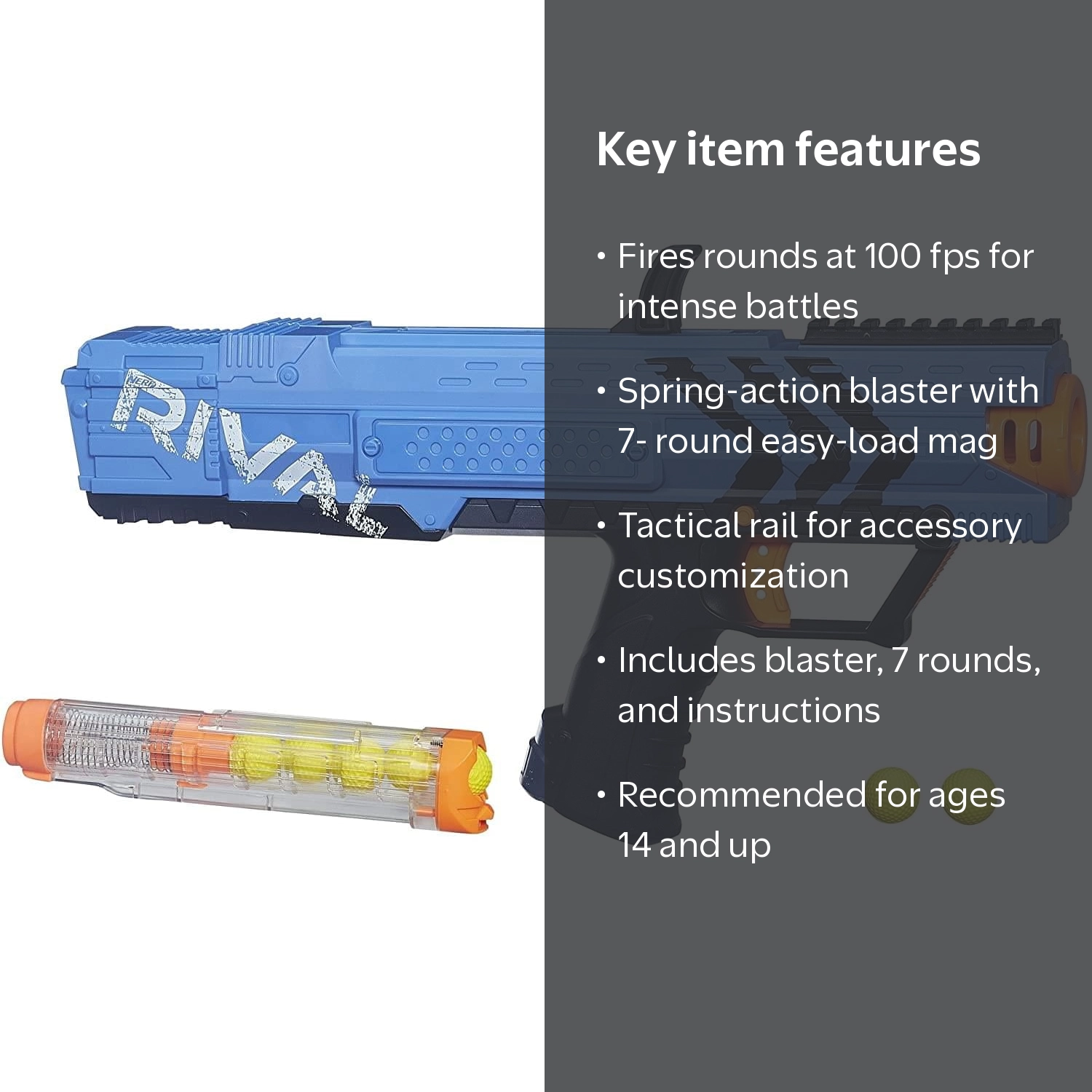 NERF Rival Apollo XV-700 Blue Blaster Spring-Action Easy-Load