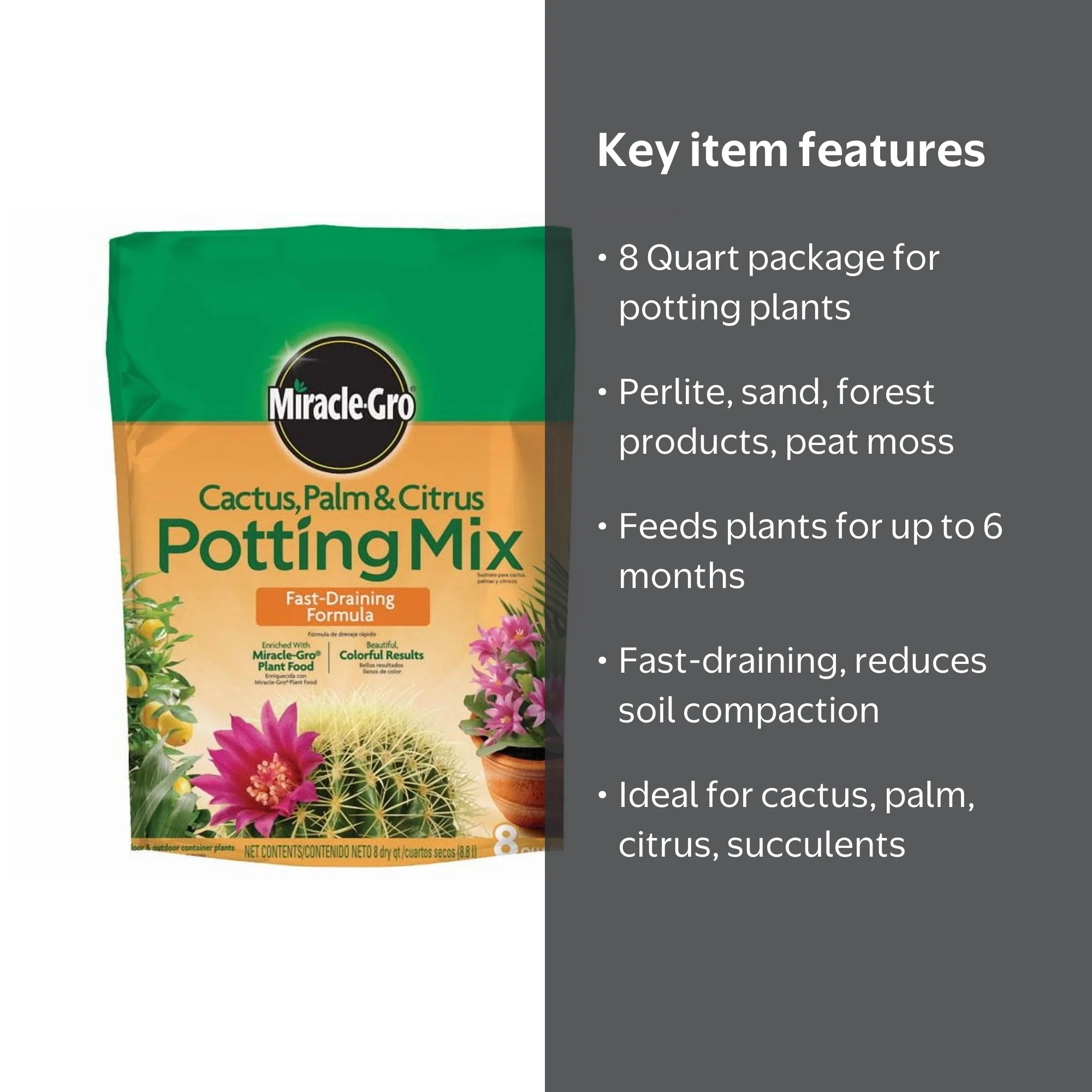 Miracle-Gro Cactus, Palm & Citrus Soil, 8 QT, Container & In-Ground -  Walmart.com