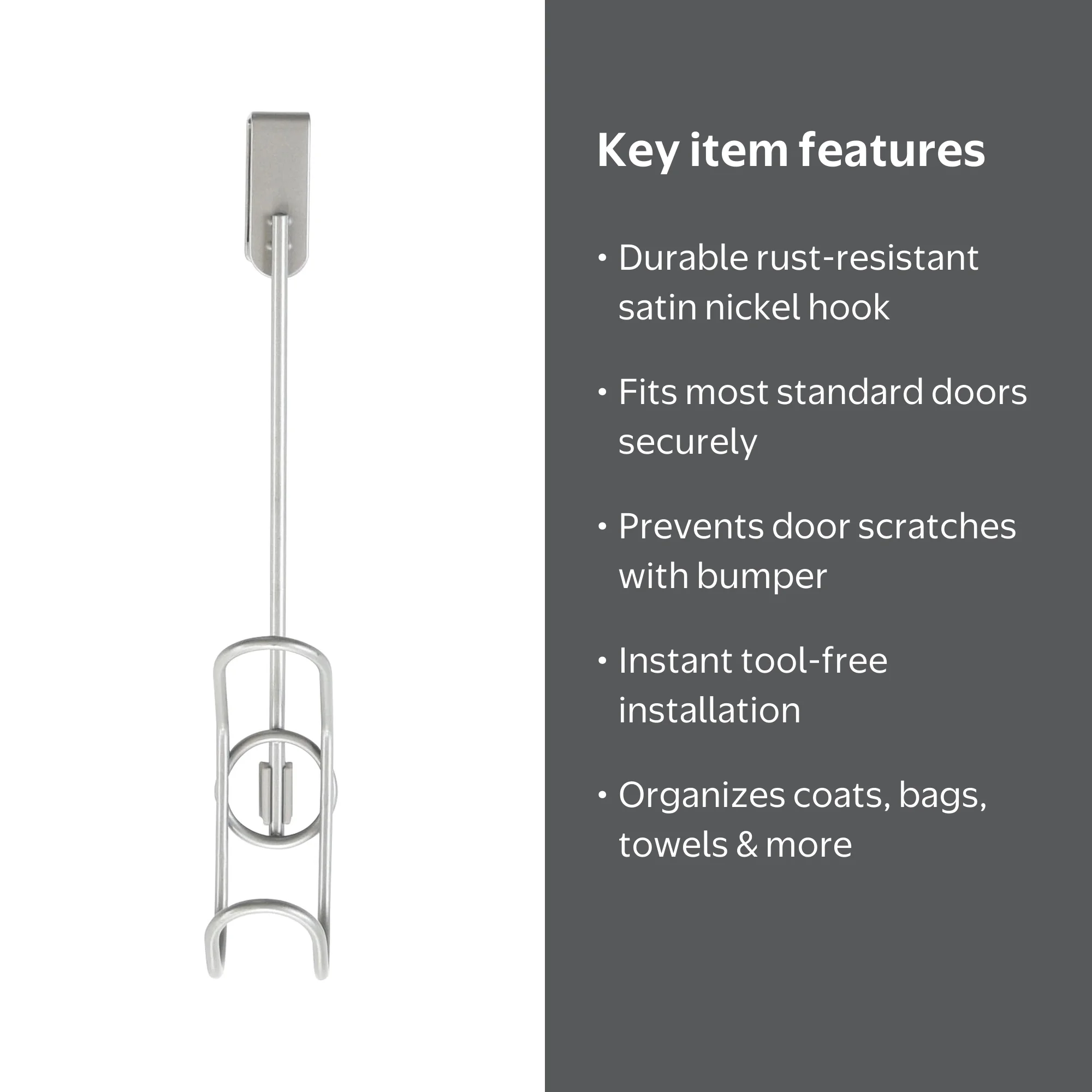 Mainstays Satin Nickel Over The Door Single Hook Metal Space