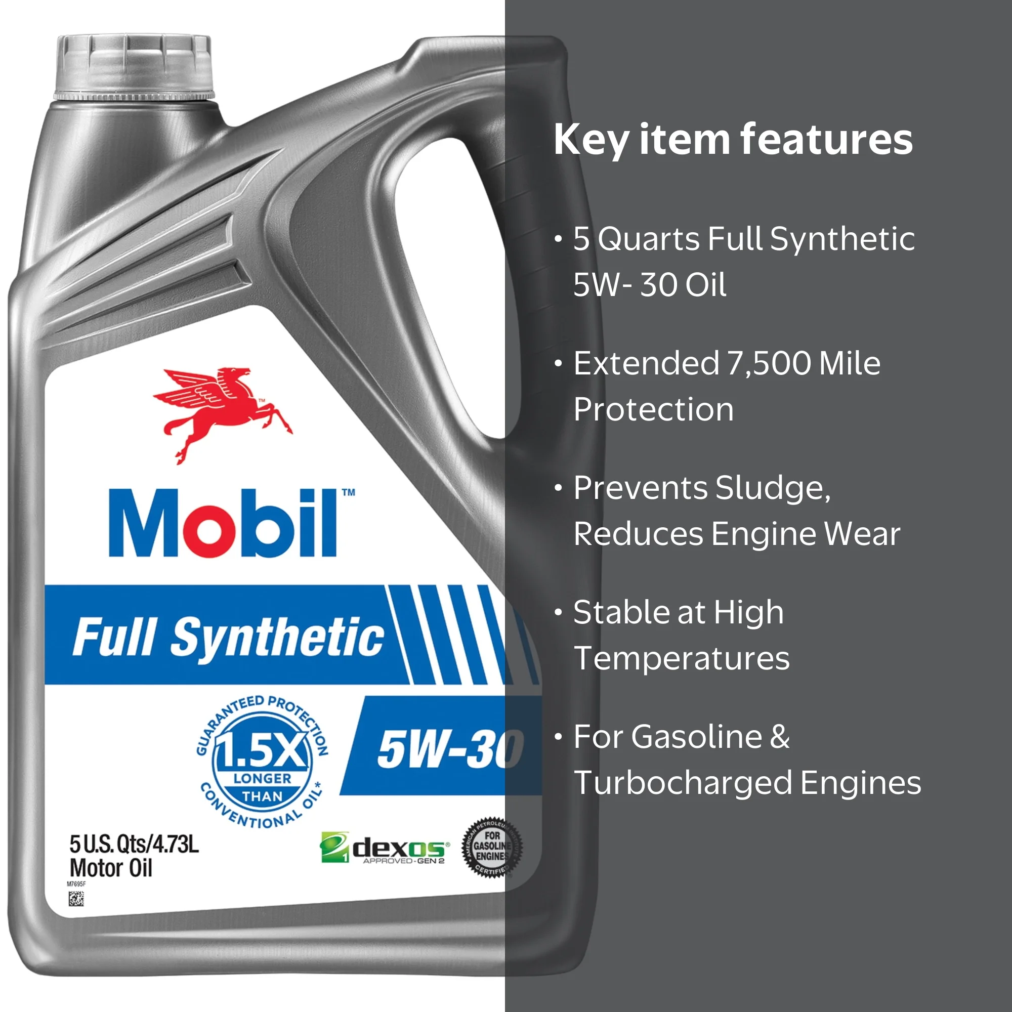Mobil Full Synthetic Motor Oil 5W-30, 5 Quart - Walmart.com