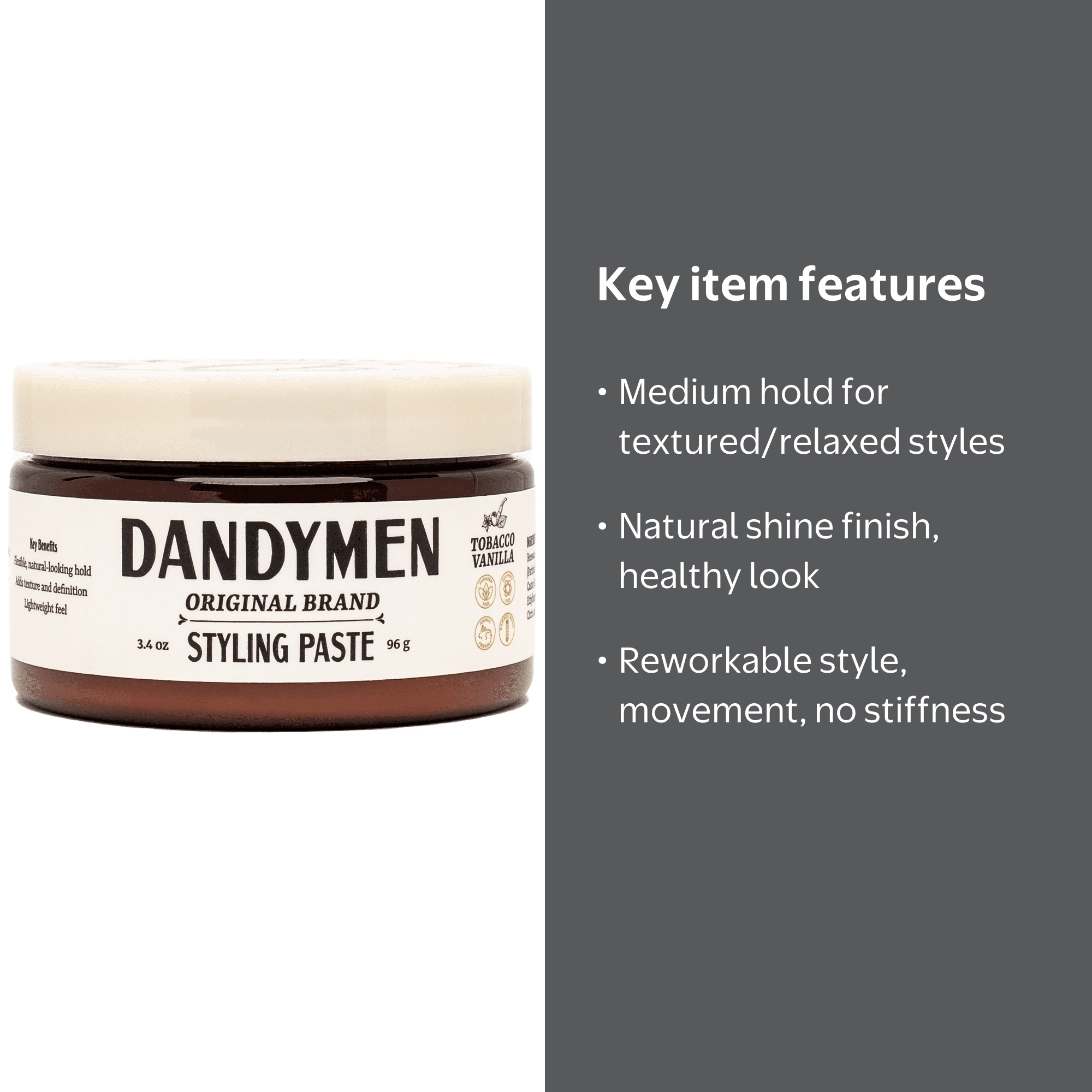 Dandymen Versatile Men's Hair Styling Paste, Medium Hold, Tobacco