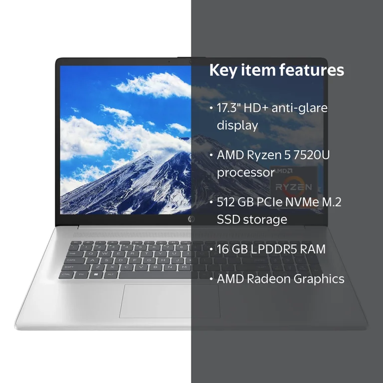 HP 17.3 inch Laptop, HD+ Display, AMD Ryzen 5 7520U, 16 GB RAM