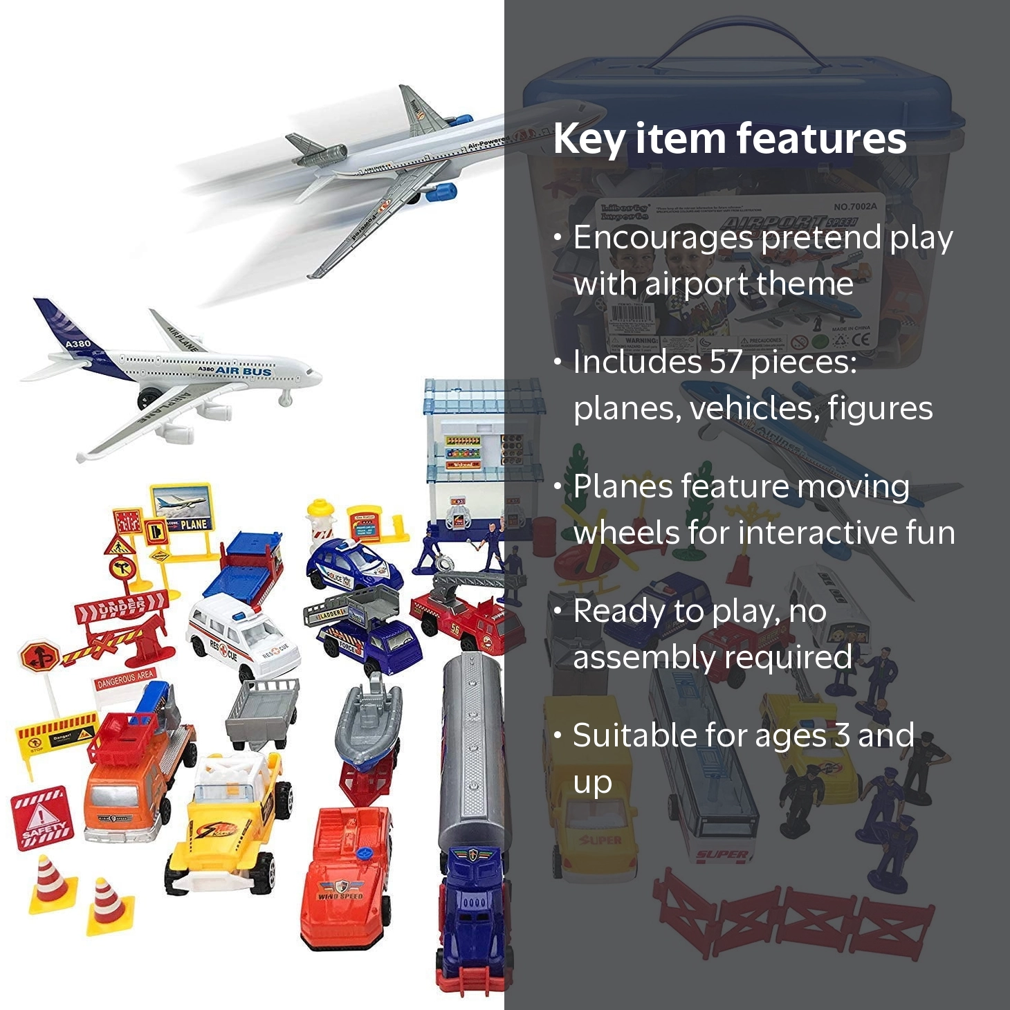 Free Shipping! Kids Airport Playset 57-Piece PS02A Shop All Car